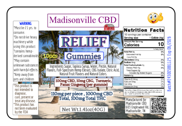 Relief Gummies 110mg CBD CBG Turmeric Ginseng